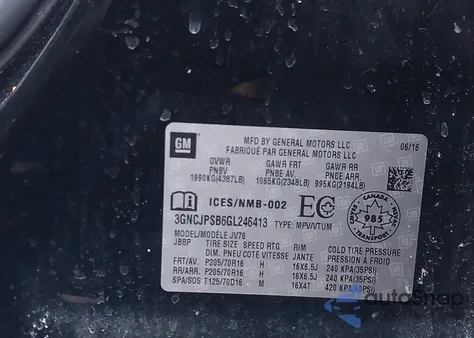 2016 Chevrolet Trax Lt from USA, damaged, VIN 3GNCJPSB6GL246413